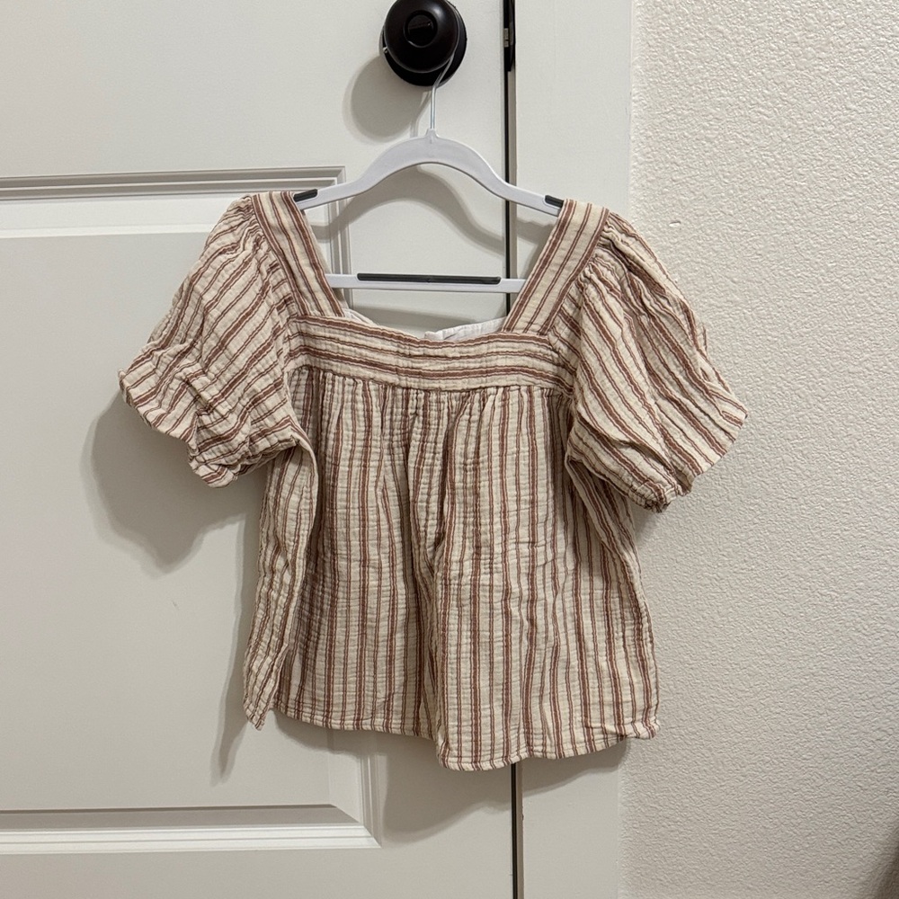 Copper Key Kids Blouse - Brown and Cream Stripes